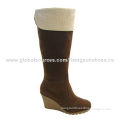 Women's dress boots/wedge heel + high shaft/fake suede upper + lamb fur edge/various colors/design